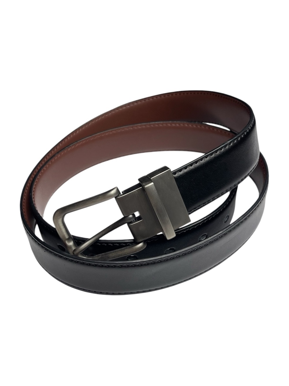 BULLIANT Men's Reversible Leather Dress Belt Black/Brown Silver Swivel Buckle 42